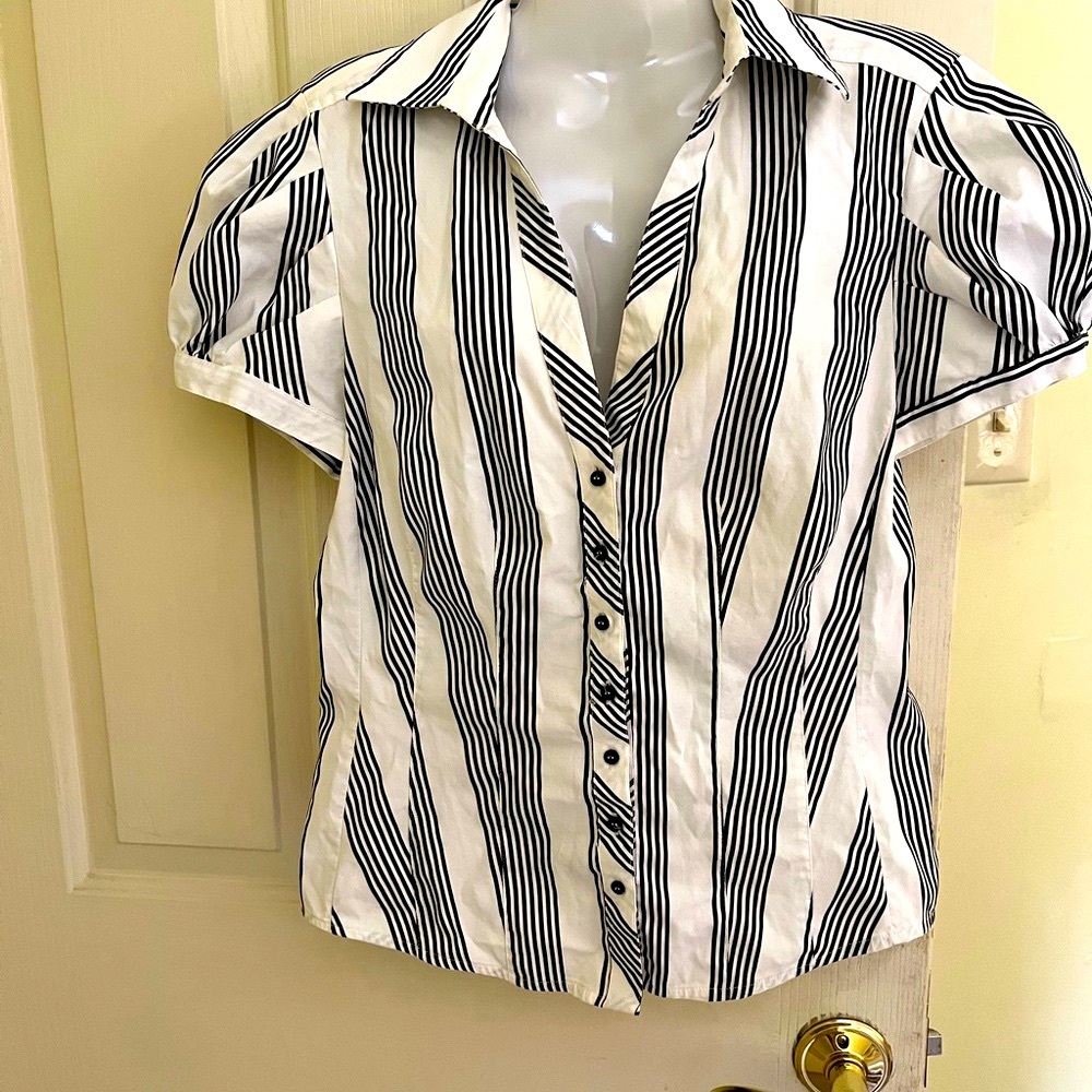 Zara Basics Striped Black and White Button-Up Shirt Made in Spain